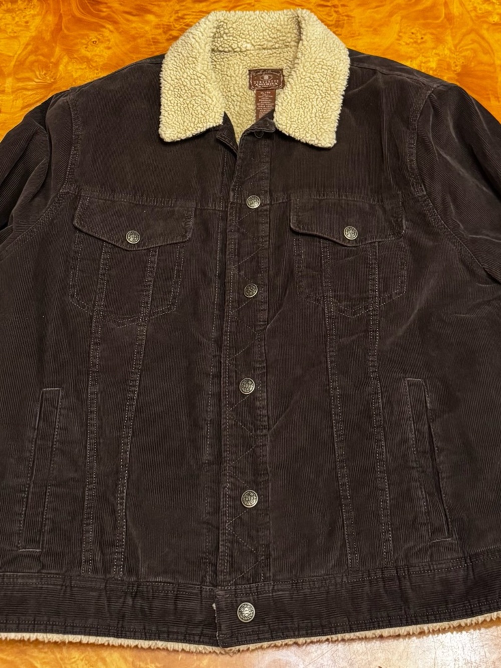 Lucky Brand Dark Brown Corduroy Trucker with Cream Sherpa Collar